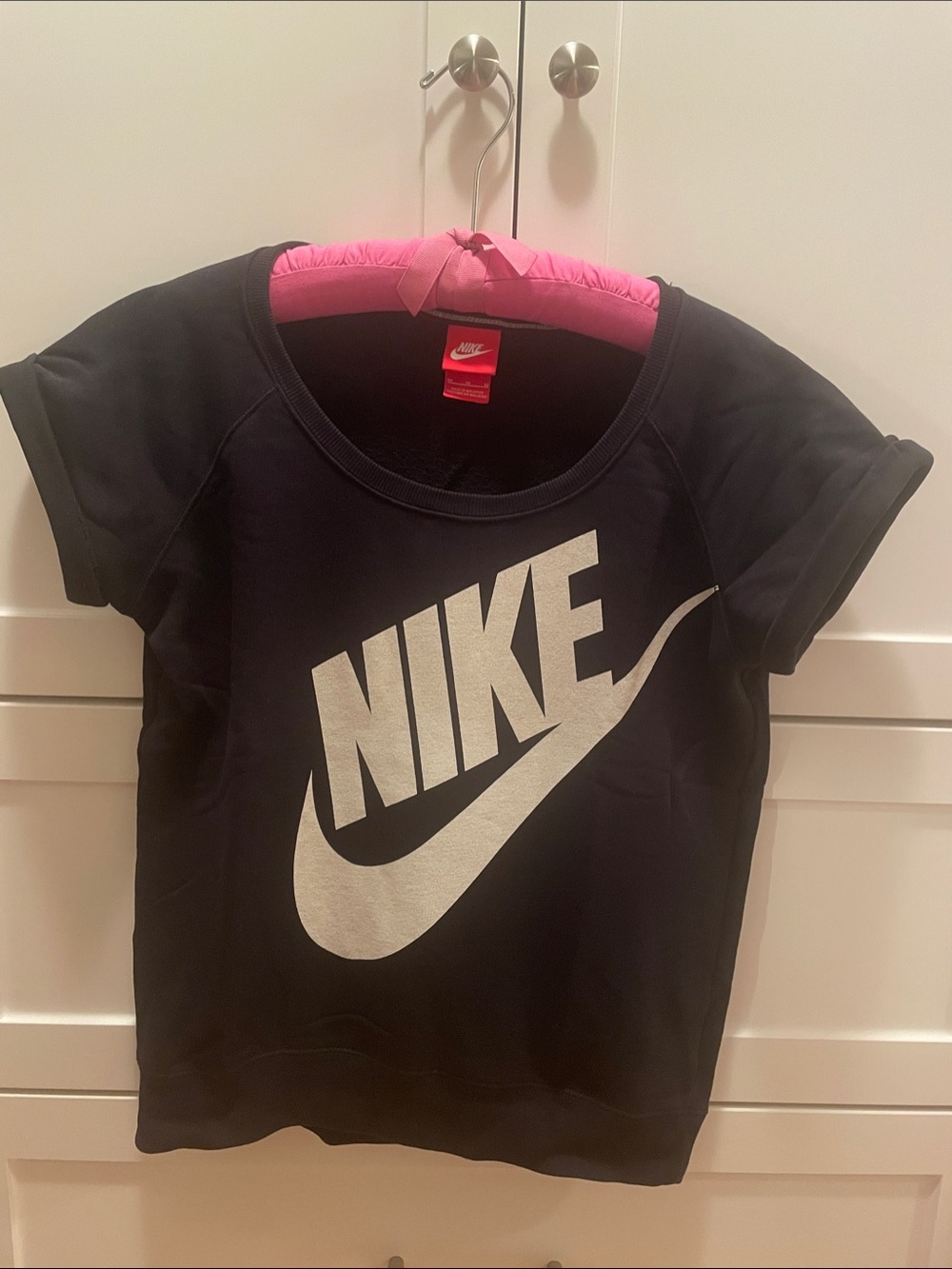 Nike Black Short-Sleeve Sweatshirt with White Swoosh Logo